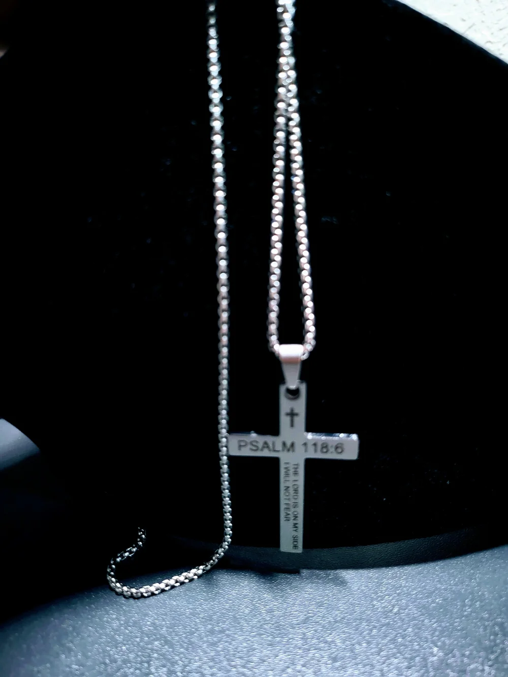 Psalm 118:6 Stainless Steel Cross Pendant Necklace - Silver